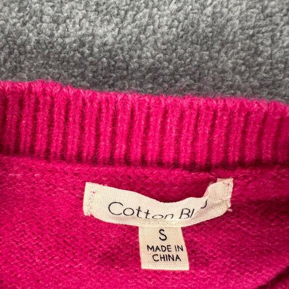 Cotton Bleu Pink Pearl Argyle Sweater Women's Small Crew Neck Pullover Preppy - Picture 4 of 9